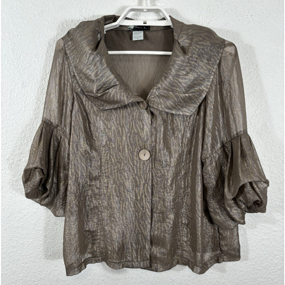 Damee Inc Cardigan Top Jacket Size S Sheer Bronze 3/4‎ Sleeve Polyester Blend